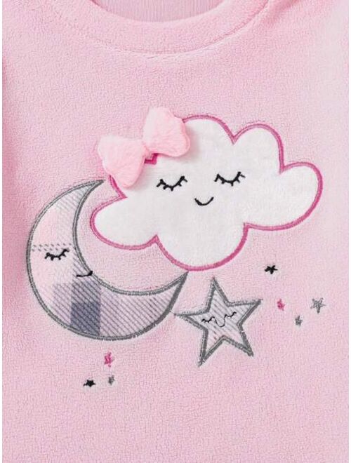 Shein Little Girls' Cute Rabbit Printed Thermal Fleece Tight Pajamas Set