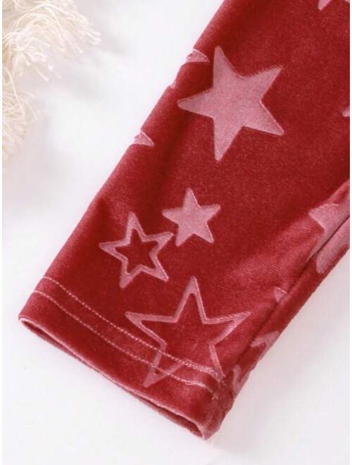 Shein Girls (large) Star Print Long Sleeve Suede Home Clothes Set