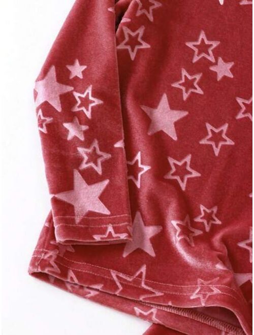Shein Girls (large) Star Print Long Sleeve Suede Home Clothes Set