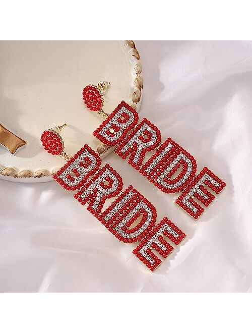 Decentraland Bride Gifts Pearl Rhinestone Bride Letter Earrings For Women Bride Accessories For Bachelorette Party Handmade Beaded Bride Dangle Earring Wedding