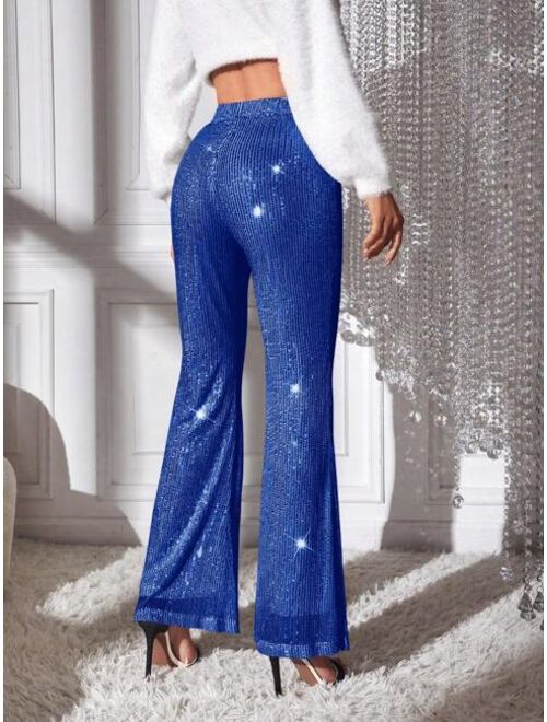 SHEIN BAE Women's Sparkly Bell-bottom Trousers