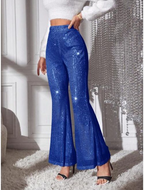 SHEIN BAE Women's Sparkly Bell-bottom Trousers