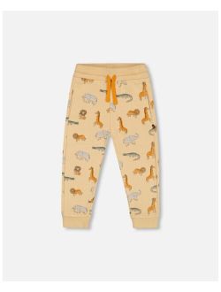 Boy French Terry Sweatpants Beige Printed Jungle Animal - Toddler Child