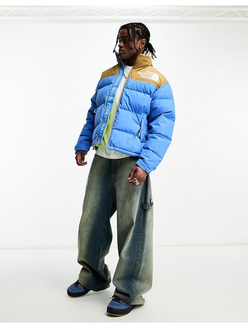 The North Face 92 Low-Fi Hi-Tek nuptse down puffer jacket in blue and brown