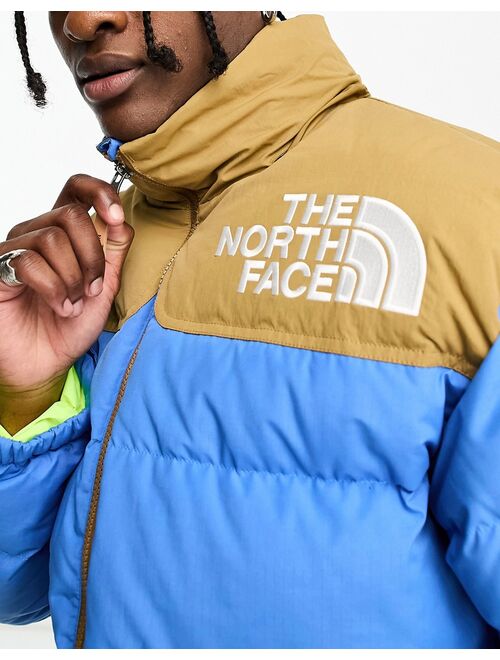 The North Face 92 Low-Fi Hi-Tek nuptse down puffer jacket in blue and brown
