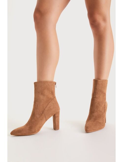 Lulus Pheonixx Brown Suede Pointed-Toe Ankle Booties