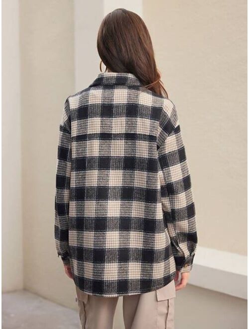 Anewsta Plaid Shirt Style Flip Pocket Casual Jacket