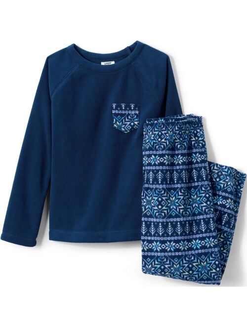 LANDS' END Kids Girls Long Sleeve Pocket Fleece Pajama Set