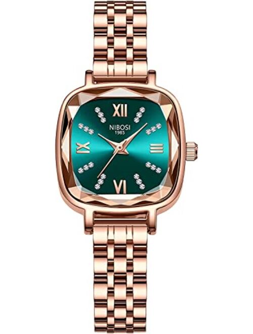 NIBOSI Watches for Women Luxury Fashion Dress Small Square Diamond Classic Stainless Steel Waterproof Analog Quartz Lady Wristwatch Gifts