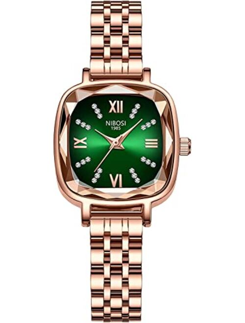 NIBOSI Watches for Women Luxury Fashion Dress Small Square Diamond Classic Stainless Steel Waterproof Analog Quartz Lady Wristwatch Gifts