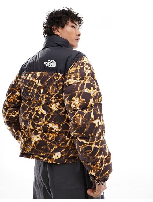The North Face 1996 Nuptse down puffer jacket in brown abstract print