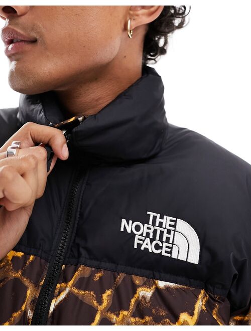 The North Face 1996 Nuptse down puffer jacket in brown abstract print