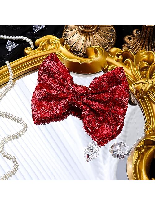 Lanmerry Hair Bows for Girls Alligator Hair Clips Kids Hair Accessories for Girls 5" Sequins Big Bows Babies Toddlers Teens Girls Bow Hair Clip Bow Light Gold