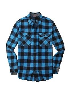 WARHORSEE Flannel Shirt for Men Long Sleeve Regular Fit Button Down Casual Plaid Shirt