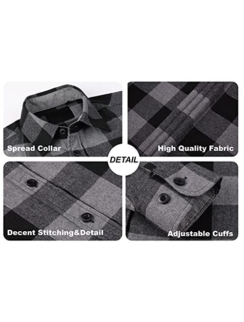 WARHORSEE Flannel Shirt for Men Long Sleeve Regular Fit Button Down Casual Plaid Shirt