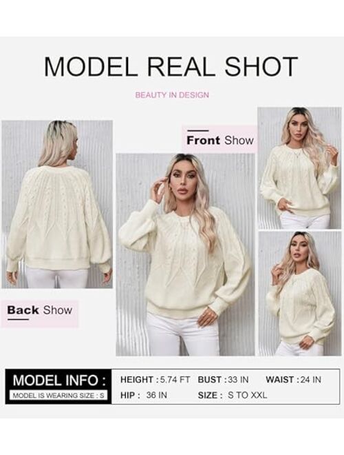 Dokotoo Women's Pullover Sweater Casual Long Sleeve Crewneck Loose Cable Knit Chunky Jumper Tops