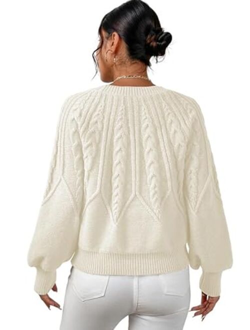 Dokotoo Women's Pullover Sweater Casual Long Sleeve Crewneck Loose Cable Knit Chunky Jumper Tops