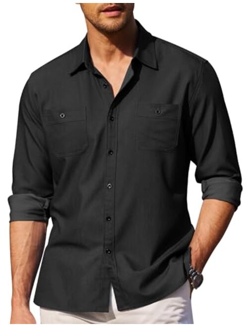 COOFANDY Mens Casual Button Down Shirts Long Sleeve Chambray Shirts Wrinkle Free Shirt