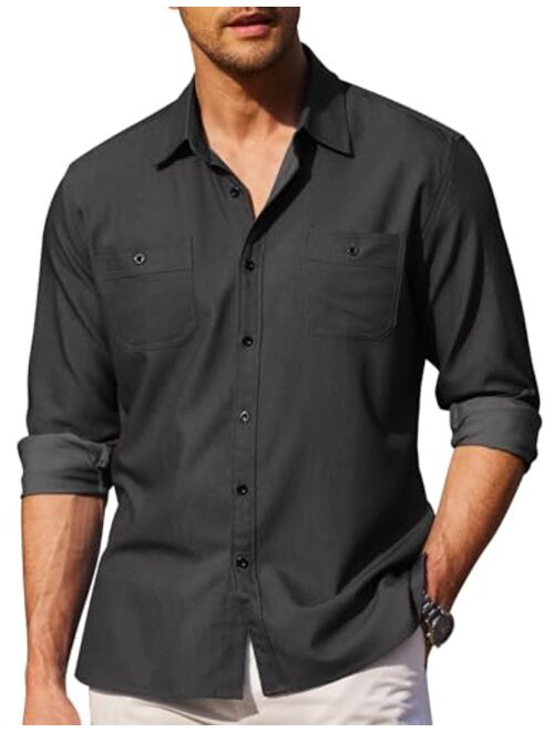 COOFANDY Mens Casual Button Down Shirts Long Sleeve Chambray Shirts Wrinkle Free Shirt