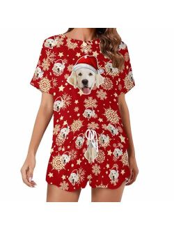 D-Story Custom Short Pajama Set with Pet Face Personalized Photo Sleepwear 2 Pieces Pjs Nightwear Xmas Gift for Women