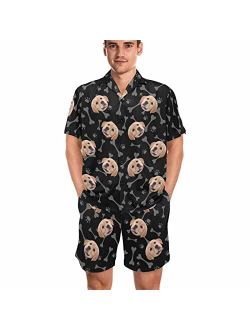 YESCUSTOM Custom Face Pajama Set Name Funny Personalized Photo Nightwear Women Men V-Neck Short Sleeve Sleepwear