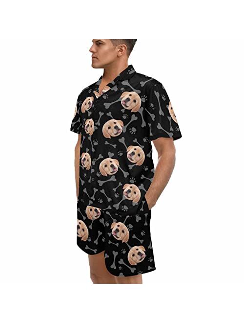 YESCUSTOM Custom Face Pajama Set Name Funny Personalized Photo Nightwear Women Men V-Neck Short Sleeve Sleepwear