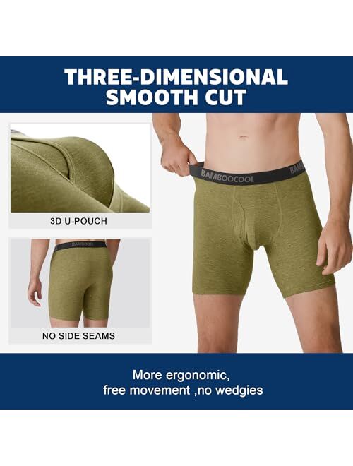 BAMBOO COOL Mens Boxer Briefs 3D-Pouch Soft Breathable Multiple Colors Underwear for Men 7 Pack