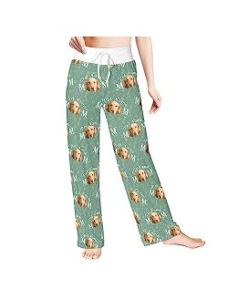 Cowcute Custom Womens Sleep Pants Pajama Pants for Dog Cat Mom, Personalized Funny Pajamas Bottoms with Pet Face Photo & Name