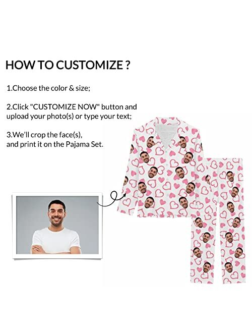 Artsadd Custom Face Pajama Set for Women Personalized Photo Pajamas Pants Pink Print Long Sleeve Button Nightwear