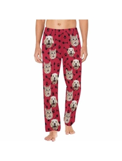 Yescustom Personalized Dog Cat Photo Face Pajama Pants for Men Custom Dog Paws Fish Bones Pajama Sleepwear Bottoms with Pockets