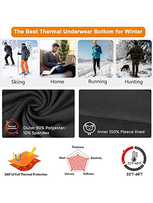 Spvise Men's Thermal Leggings Tights, Winter Warm Athletic Compression Pants Sports Baselayer Long Johns Underwear Men Pocket