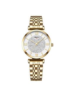 NIBOSI Women's Watch Analog Quartz Rose Gold Diamond Wrist Watch for Ladies Stylish Stainless Steel Gold Dress Watch Girl Gift
