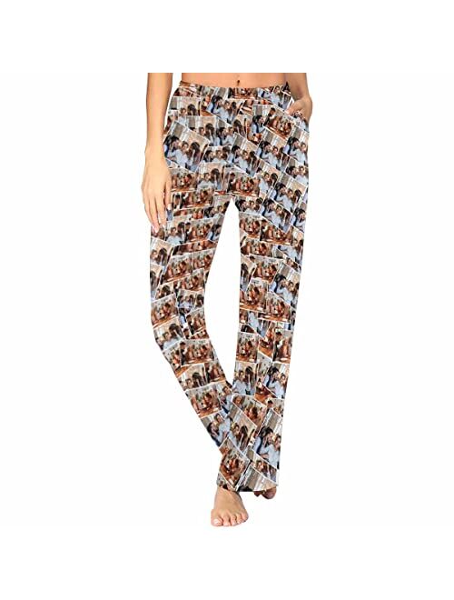 D-Story Personalized Photo Face Pajamas Pants for Women Custom Collage Memory Image Print Pj Bottoms Gift Women 1-6 Photos