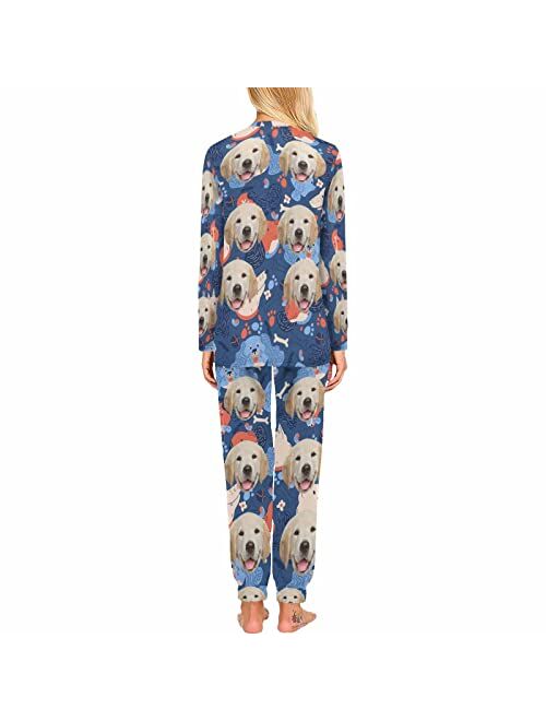 InterestPrint Custom Pajamas Print Face for Women Long Sleeve Pajama Set PerMenalized Photo Soft Lounge Pj Set