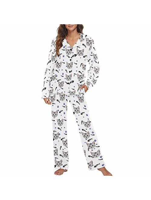 MyPupSocks Custom Pet Face Pajamas for Women Set, Personalized Photo Long Sleepwear XS-XXL