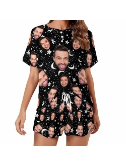 Jaydouble Custom Short Pajamas Set with Face Photo Womens Sleepwear Tee Personalized PJ Short Loungewear Set fot Her