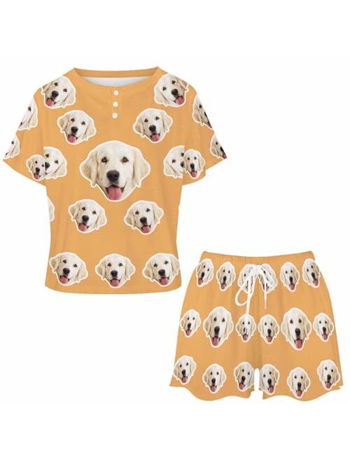 Jaydouble Custom Short Pajamas Set with Face Photo Womens Sleepwear Tee Personalized PJ Short Loungewear Set fot Her