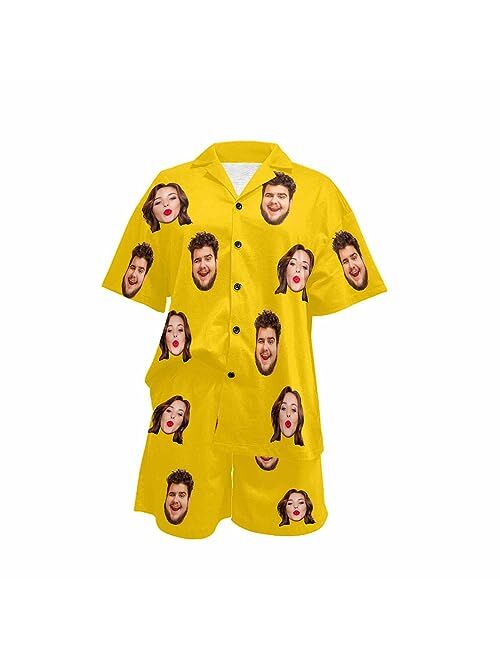 InterestPrint Custom Face Womens V-Neck Short Pajamas Personalized Pet Shirt PJ Sets Casual Sleepwear 2 Pieces Pjs