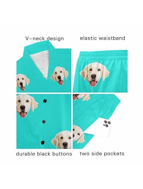 InterestPrint Custom Face Womens V-Neck Short Pajamas Personalized Pet Shirt PJ Sets Casual Sleepwear 2 Pieces Pjs