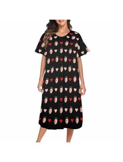 Artsadd Personalized Womens Nightgown Custom Face Pajamas Customized Photo Sleepwear Sleepshirt Nightdress Housecoat