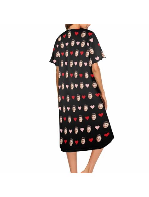 Artsadd Personalized Womens Nightgown Custom Face Pajamas Customized Photo Sleepwear Sleepshirt Nightdress Housecoat