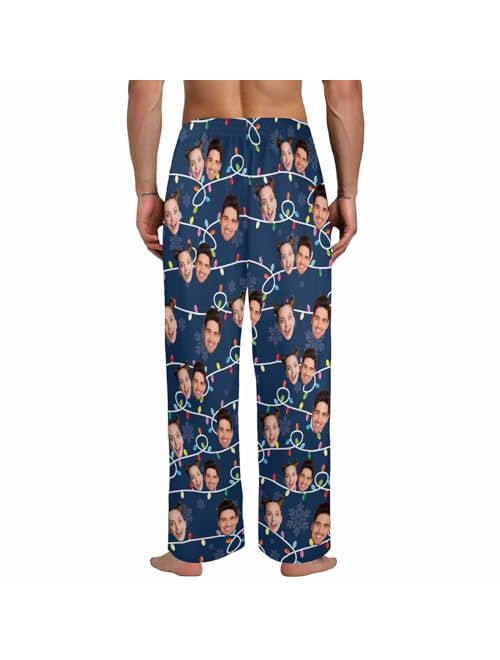 Artsadd Personalized Face Mens Pajama Pants Custom Lounge Sleep Pajamas Bottoms with Photo Sleepwear Pants Pjs Gifts for Men