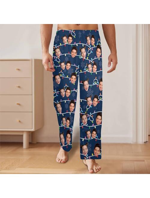 Artsadd Personalized Face Mens Pajama Pants Custom Lounge Sleep Pajamas Bottoms with Photo Sleepwear Pants Pjs Gifts for Men