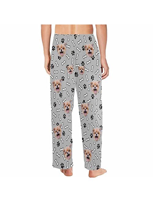 Yescustom Personalized Photo Face Pajama Pants for Men Custom Dog Paws Bones Pajama Sleepwear Bottoms with Pockets