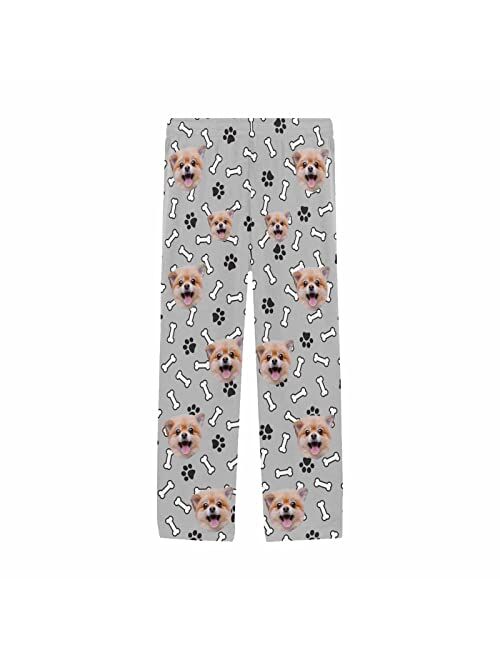 Yescustom Personalized Photo Face Pajama Pants for Men Custom Dog Paws Bones Pajama Sleepwear Bottoms with Pockets
