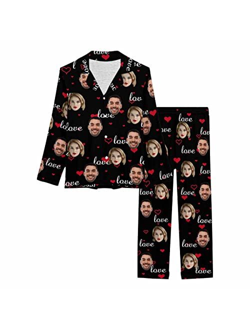 Artsadd Custom face Pajama Set Galaxy for Women Personalized Picture Print Long Sleeve Sets Sleepwear Nightwear