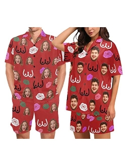 Artsadd Personalized Couples Matching Pajamas, His and Hers Custom Photo Short Pj Set, Women Men Valentine's Day Funny Gifts