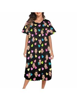 Artsadd Custom Face Sleepwear for Women Personalized Photo Pajama Dress Women's Nightshirt Sleepshirt Loungewear Nightgown