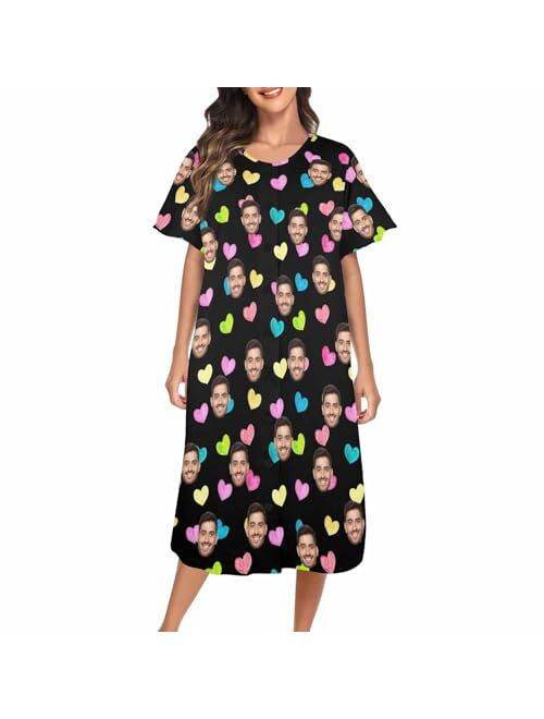 Artsadd Custom Face Sleepwear for Women Personalized Photo Pajama Dress Women's Nightshirt Sleepshirt Loungewear Nightgown