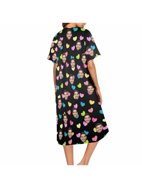 Artsadd Custom Face Sleepwear for Women Personalized Photo Pajama Dress Women's Nightshirt Sleepshirt Loungewear Nightgown